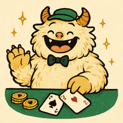 The No More Beast mascot, dealing cards